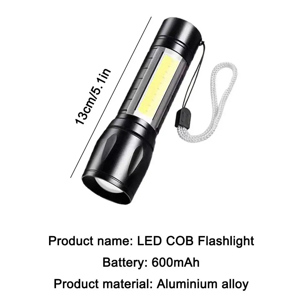 Мини-светодиодный фонарик COB + XPE, портативный фонарик с зарядкой через USB, кемпинговый фонарь с масштабируемой фокусировкой, тактический фонарик с зажимом для ручки