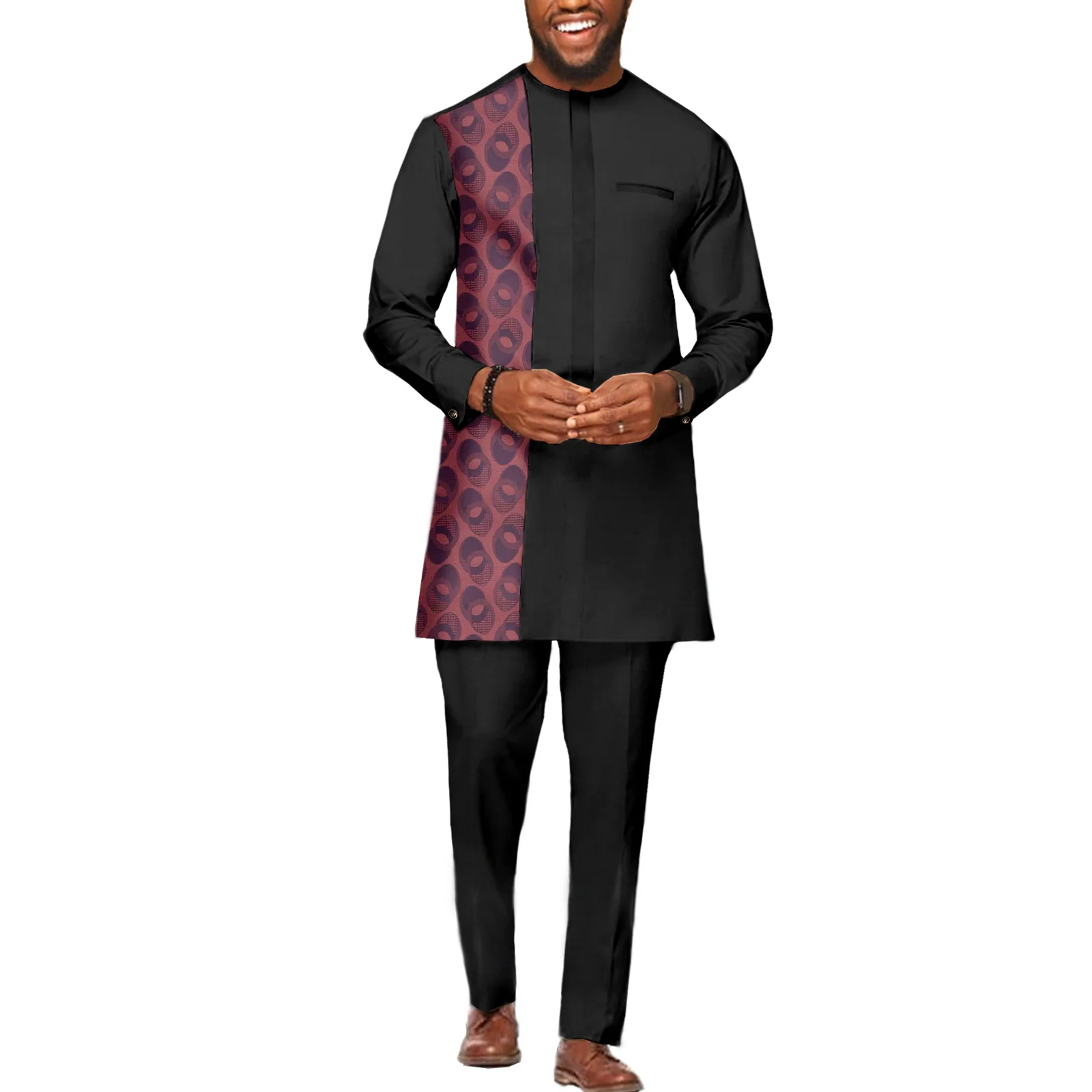 SEA&ALP African Men Set Two Piece Suit Dashiki Top Pant Tracksuit Fashion Outfit for Party wedding