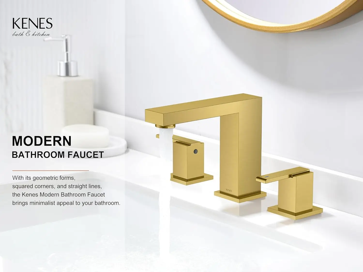 es Brushed Gold Widespread Bathroom Faucet 2 Handle Bathroom Sink Faucet 3 Hole, Gold 8-Inch 3 Pieces Bathroom Vanity Faucet