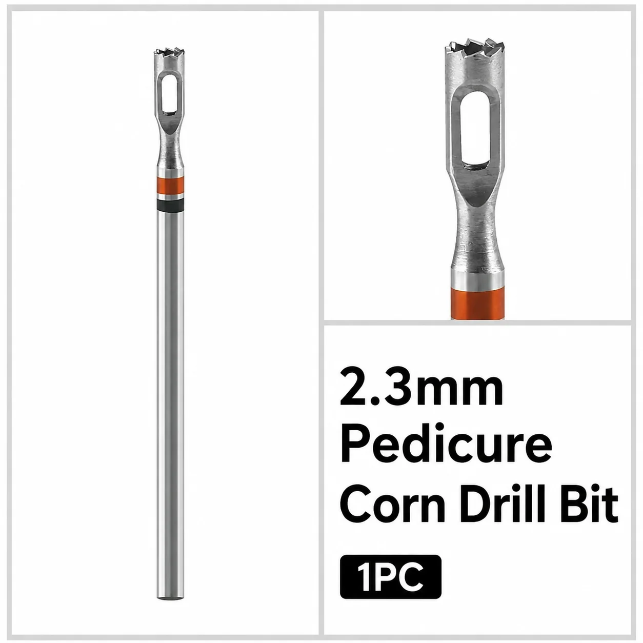 1 Stück 2,3 mm Edelstahl-Pediküre-Bohrer, Hartmetall-Hornhautentferner, elektrische Nagelfeile, Nagelhautpflege-Werkzeug