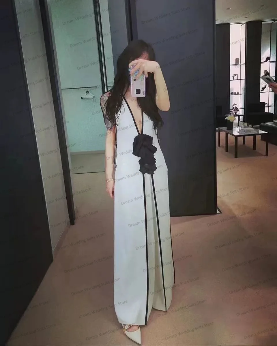 Summer Sleeveless Women Suit Pants Set Long Blazer+Straight Trousers Formal Prom Dress Outfit Jacket With Bow Custom Made Coat