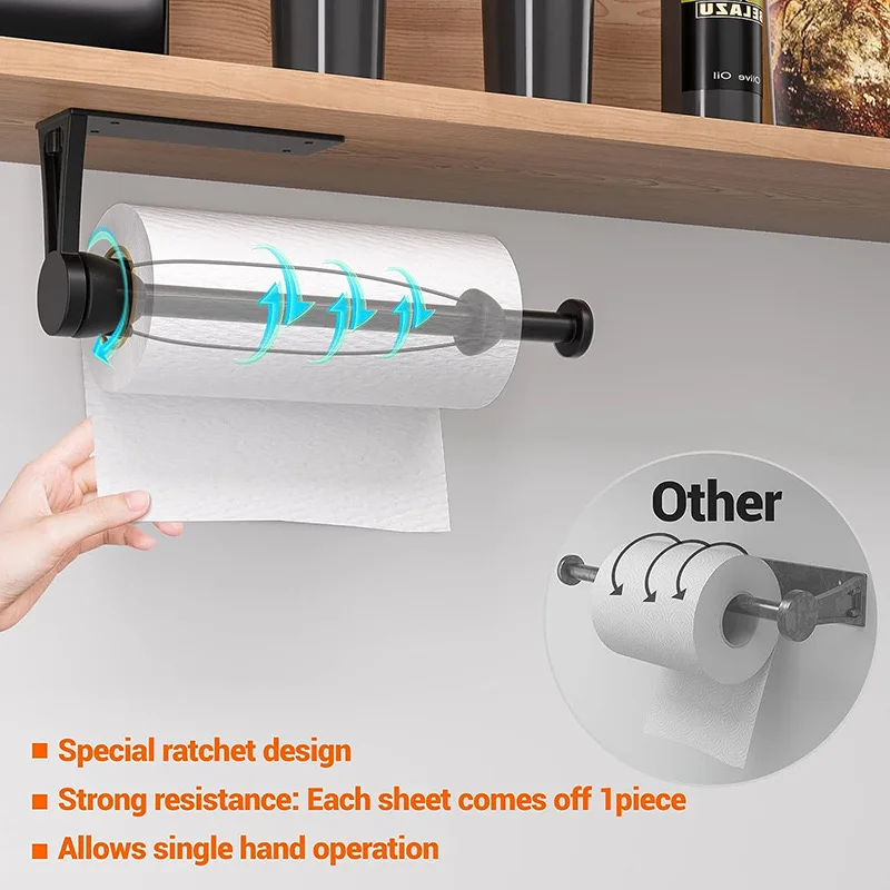 Black cabinet perforation-free kitchen paper towel holder   Damped stainless steel paper towel holder   Wall mounted roll holder