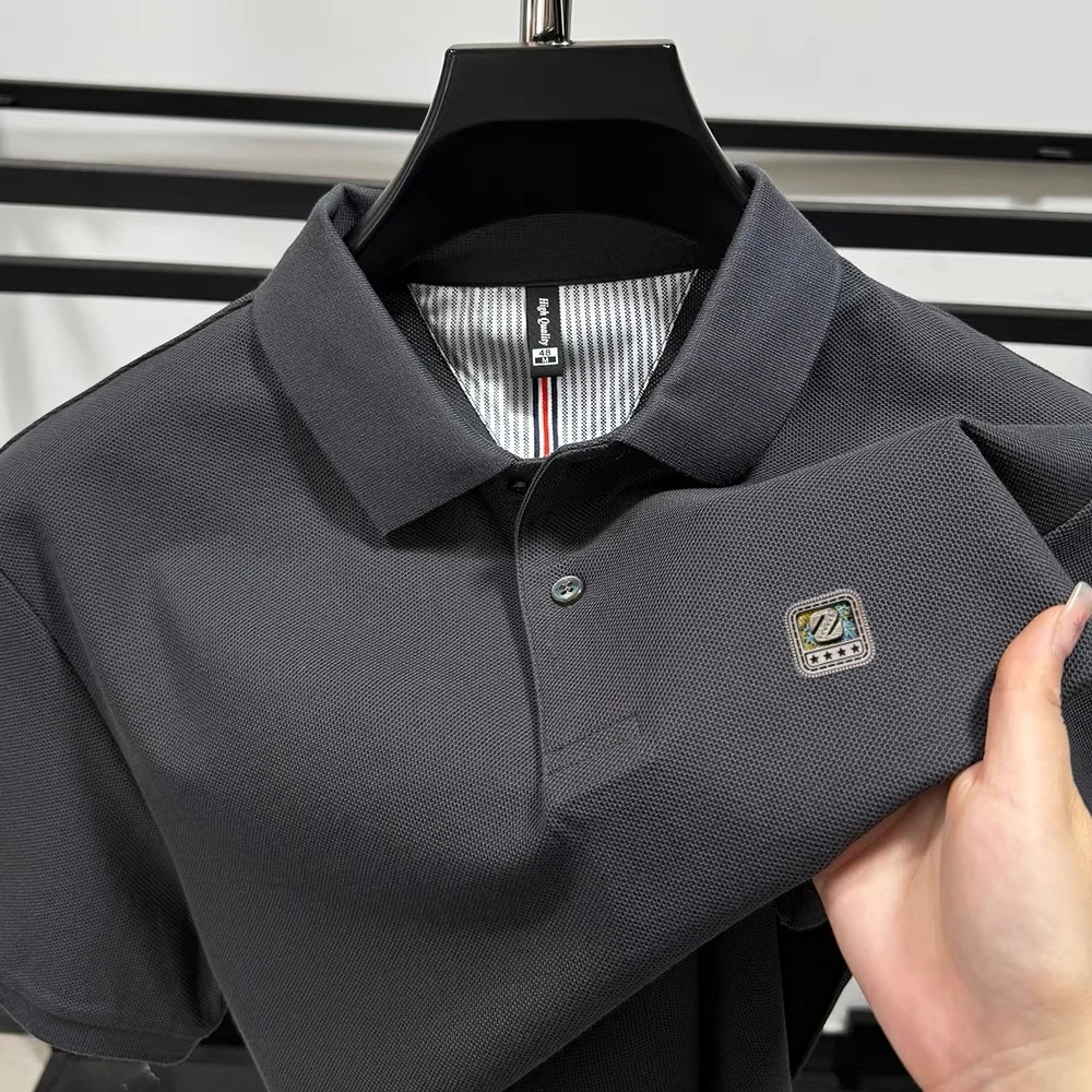 100% القطن الخالص الجديد الراقية العلامة التجارية الرجال قصيرة الأكمام قميص بولو الصيف موضة إلكتروني شارة جولف تي شيرت الأعمال عادية