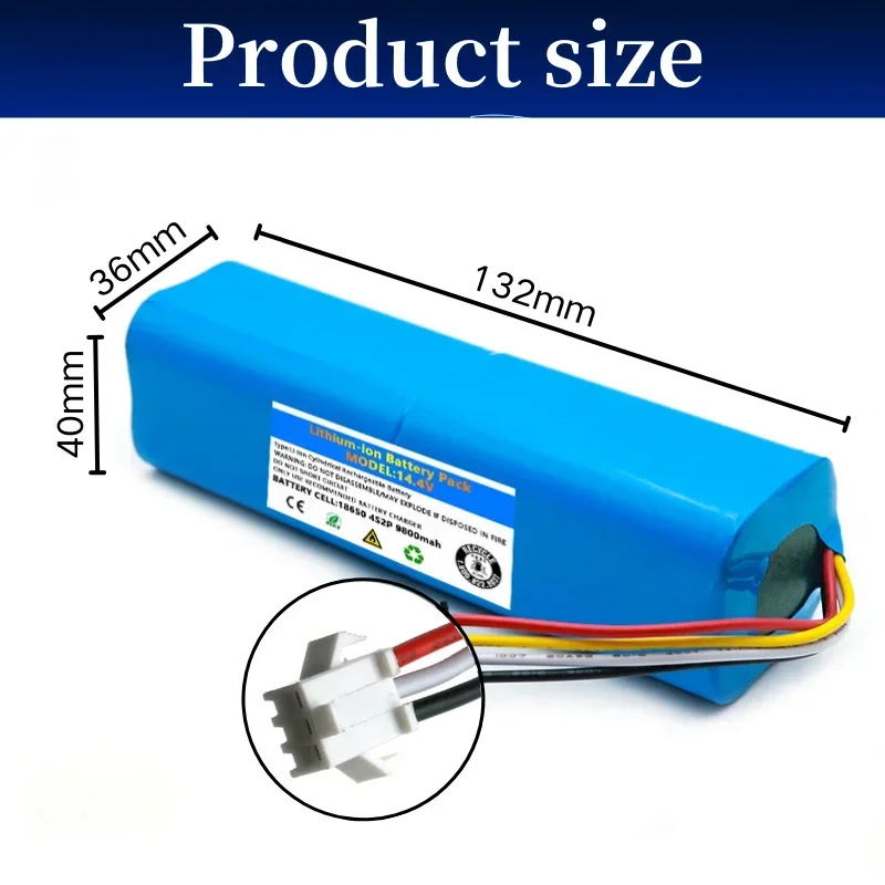 2025 100% Original For XiaoMi Viomi S9 Lydsto R1 Roidmi Eve Plus 14.4V lithium battery 2P4S 5200mAh 6800mAh 9800mAh 12800mAh
