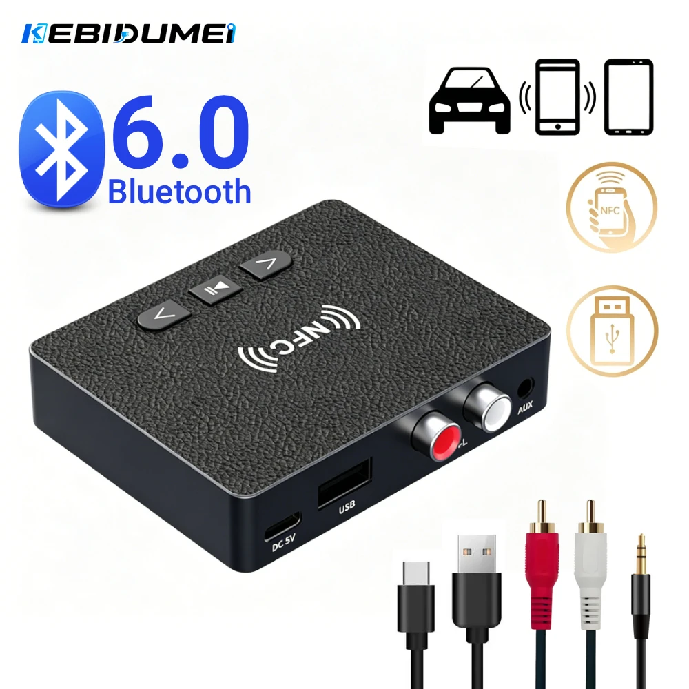 KEBIDUMEI NFC Bluetooth 6.0 Audio-Empfänger 3,5mm AUX R/L RCA HIFI Musik Wireless Adapter USB U-Disk Wiedergabe für Auto-Kit Lautsprecher Verstärker