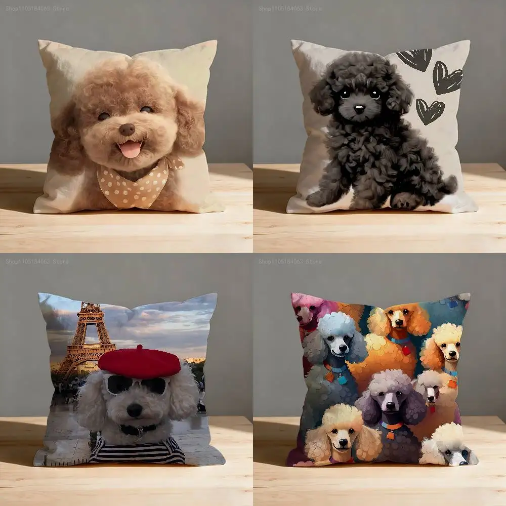 

Cute Poodle Pillow Case For Sofa Decor Car Office Room Printing Cushion Cover Decorations and Protector