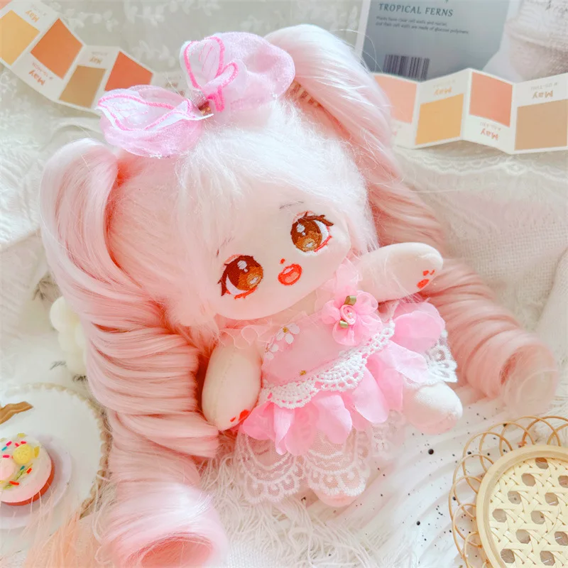 Pakaian boneka putri imut, 20cm baju boneka putri, aksesori pakaian boneka idola Kawaii, rok jala merah muda, keseluruhan untuk anak perempuan, hadiah mainan mewah lembut