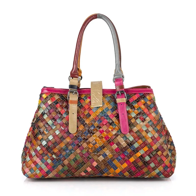 Vintage Shoulder Bag for Women Genuine Leather Top Grain Leather Colorful Luxury Handbag Fashion Large Capacity