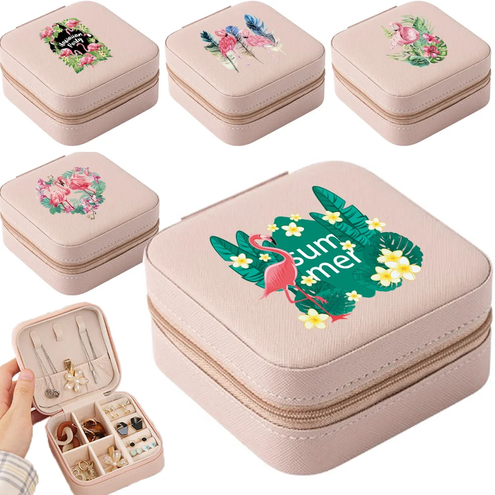 

Jewelry Box Earrings Jewelry Storage Bag Desktop Drawer Necklace Ring Holder Jewelry Organizer Boxes Flamingo Print