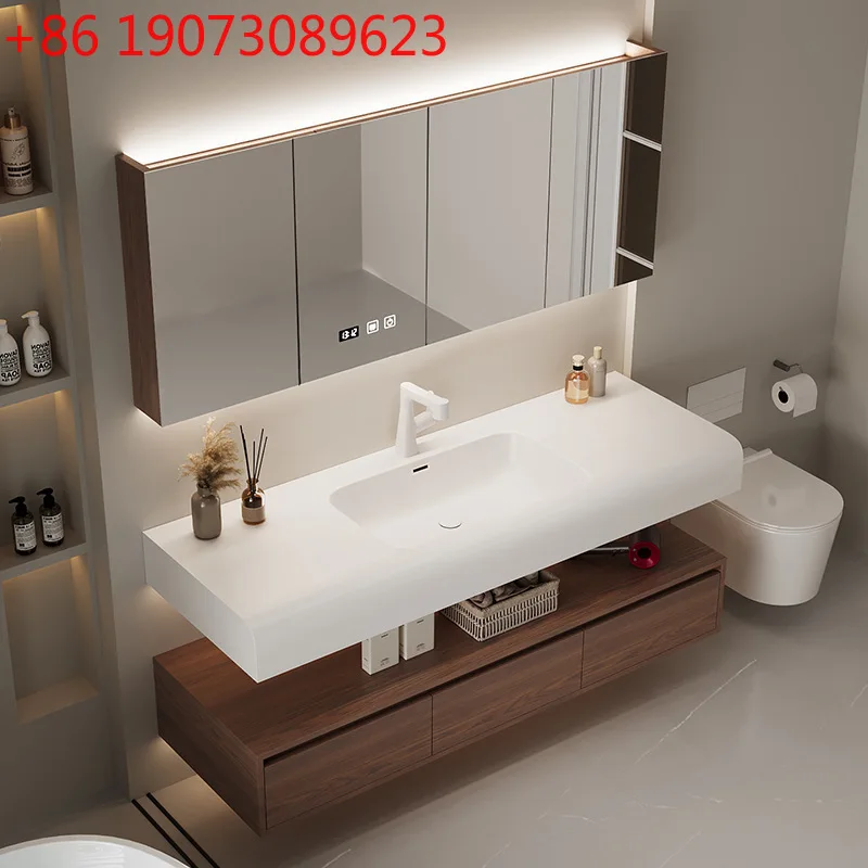 

Новая ванная комната из ореховой кожи Corian, встроенный ручной умывальник, шкаф для ванной комнаты