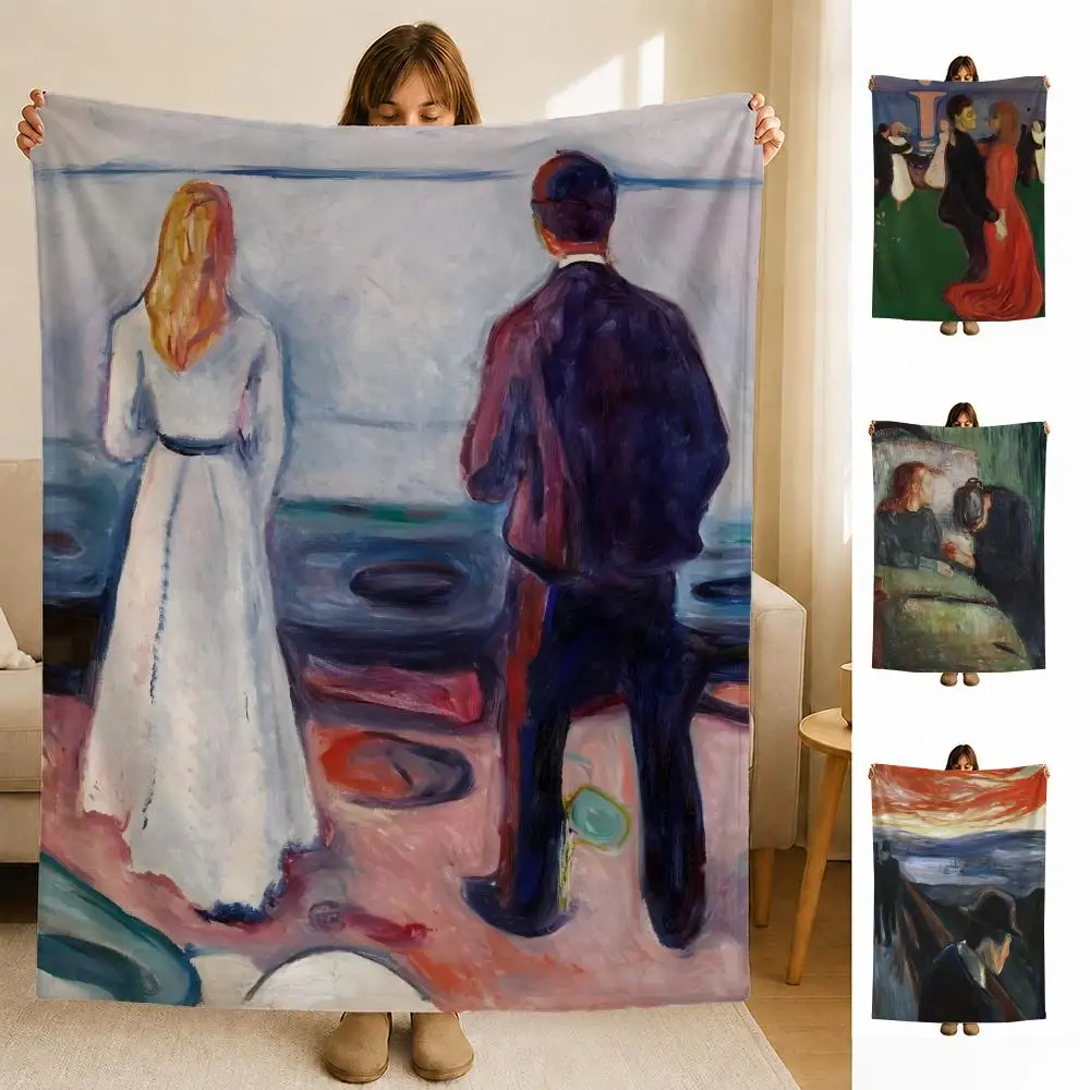 artist E-Edvard M-Munch Throw Soft Flannel Blanket for Bed Bedroom Sofa Picnic Throw Skin-friendly Breathable Gift Cover
