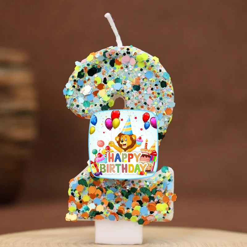 Happy Birthday Cake Topper Decorated Digital Lion Animal Candle Children's Delicate 0-9 Number Candle Party Decor Gift Boy Girl