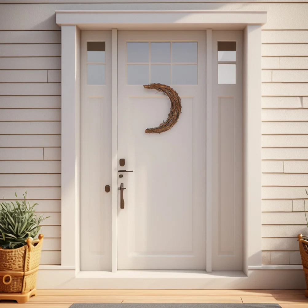 

4Pcs Natural Rattan Moon Shape Wreath Grapevine Floral Hoop Ring Front Door Wall Hanging Decor Wedding Party Christmas 25Cm