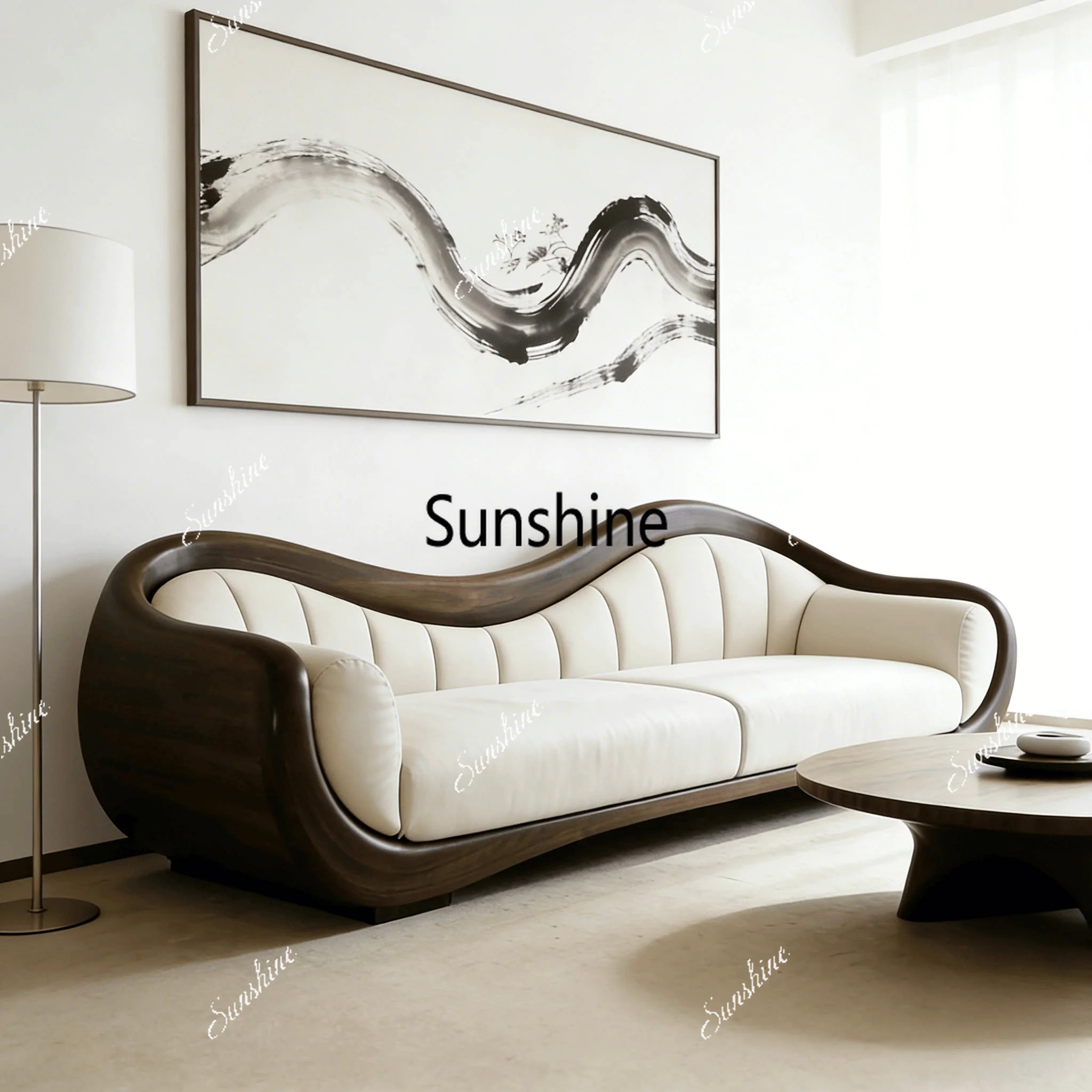 

New Chinese-style ash wood home office three-person straight row high-end sofa