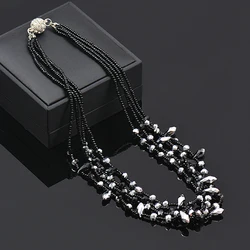SINLEERY Black Silver Color Teardrop Crystal Beads 4 Layers Necklaces Chunky Choker Chain Women Wedding Party Jewelry XL986