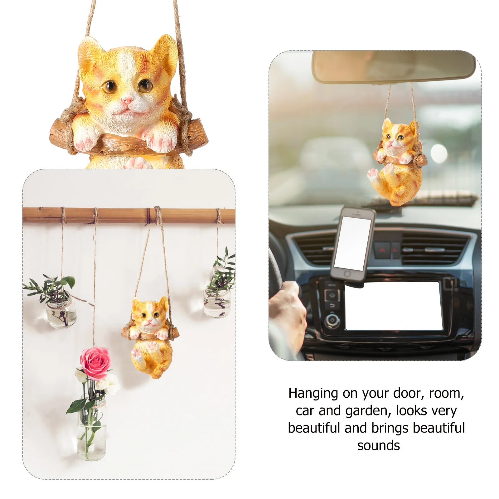 

Handmade Resin Swinging Cat Statue Garden Hanging Ornament Weatherproof Animal Swing Yard Art Decoration Cat Ornament