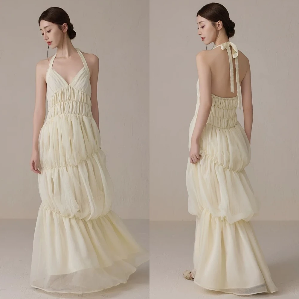 Maßgeschneidertes A-Linie Neckholder ärmelloses elegantes klassisches Abendkleid Hochwertige maßgeschneiderte Anlasskleider Temperament Partykleid