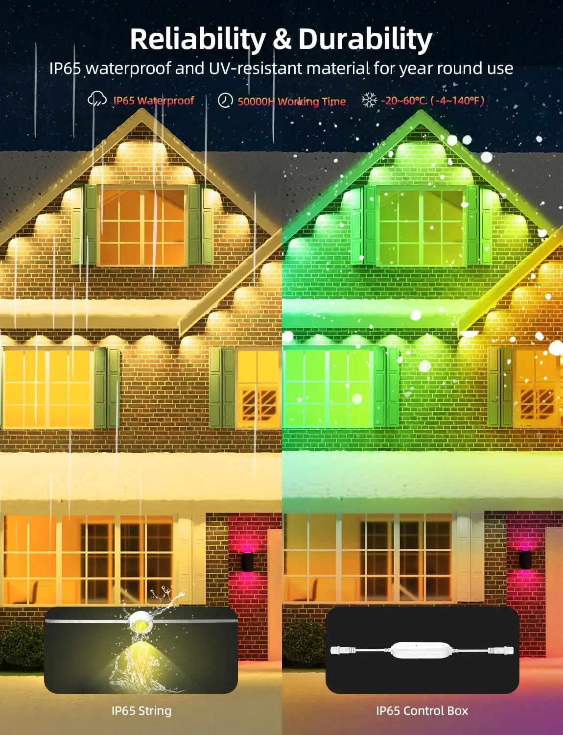 100 قدم مع 72 مصباح LED، 111 وضعًا للمشهد، أضواء RGBW الذكية مع 40 لومن أبيض دافئ، تطبيق وجهاز تحكم عن بعد لعيد الميلاد والعطلات والأعمال