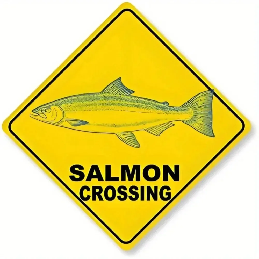 CIFbuy Salmon Cross Aluminum Wall Art 8 Inch Waterproof Durable Decor for Boat Cabin Home Indoor Outdoor