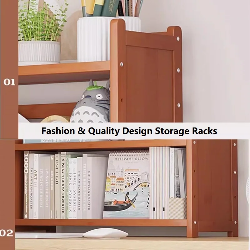 desk stand storage racks bamboo wooden furniture small double bookshelves office shelf for book magazine ECO-friendly