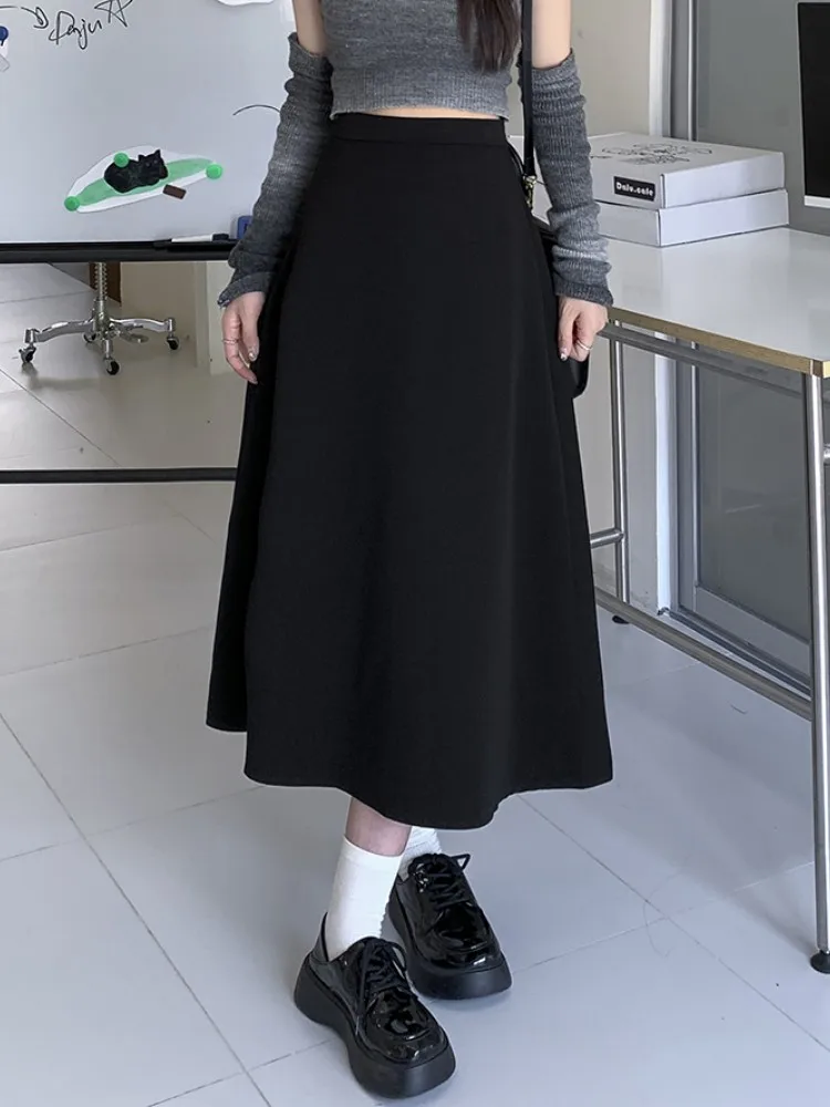 

S-XL Women Long Skirt Autumn Winter 2024 Korean Style A Line Thick High Waist Ball Grown Long Pleated Skirts Female(75051