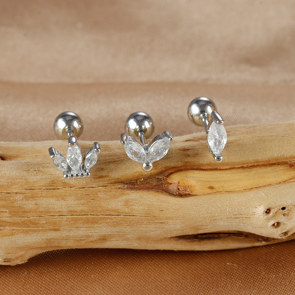316 Stainless Steel Cartilage Piercing Earrings Set For Women Mini Zircon Crown Helix Tragus Stud Earring Fashion Jewelry 3pcs