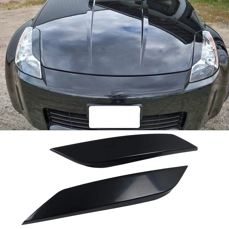 2Pcs Car Headlight Eyelids Eyebrows Cover Accessories Lamp Hood Sticker for Nissan 350Z 2 Door 03-08 Black