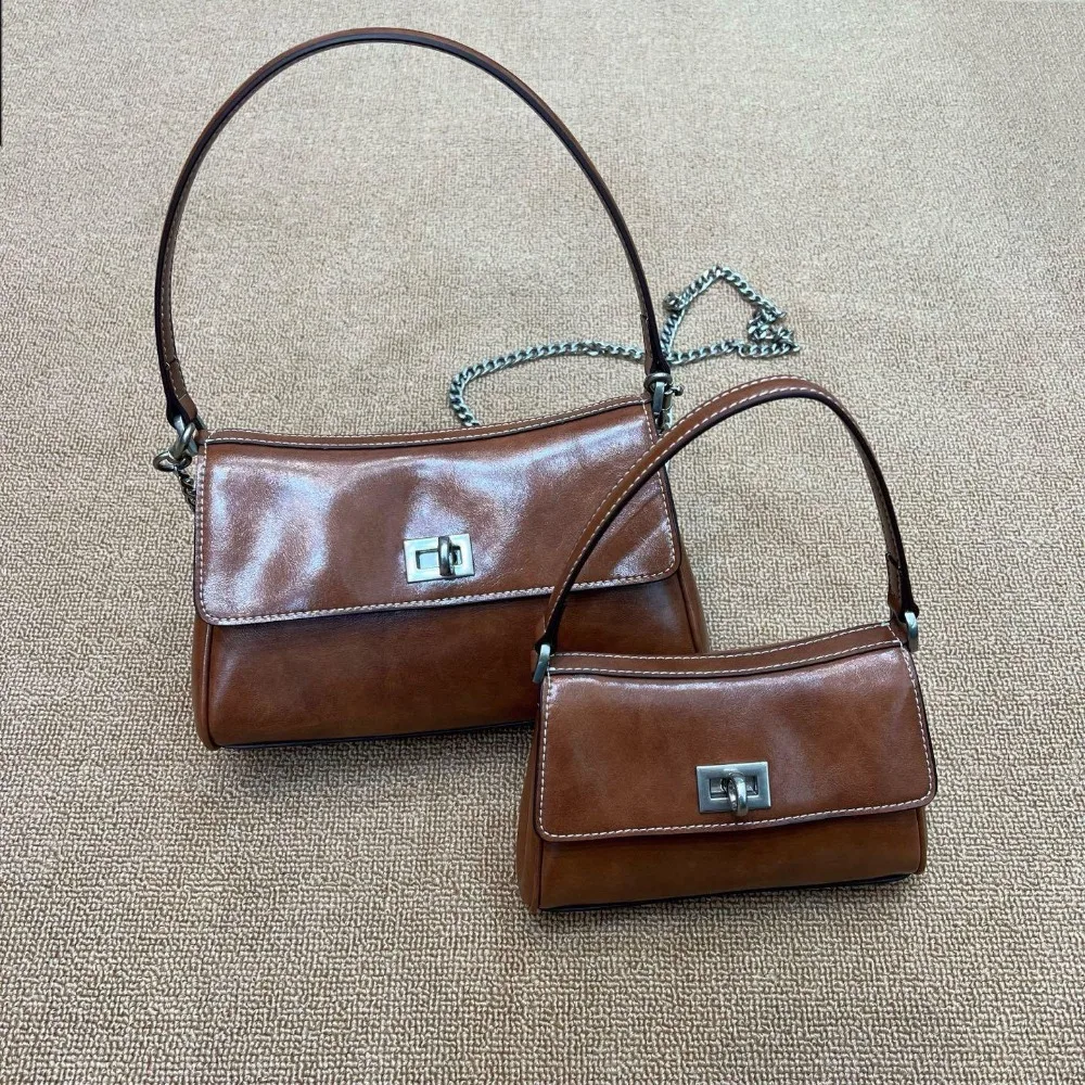 

Ретро-сумка в стиле локомотива, коричневая, 2026, новая, из вощеной воловьей кожи, с эффектом премиум-класса, на плечо, подмышечная, мини-портативная сумка-мессенджер для женщин