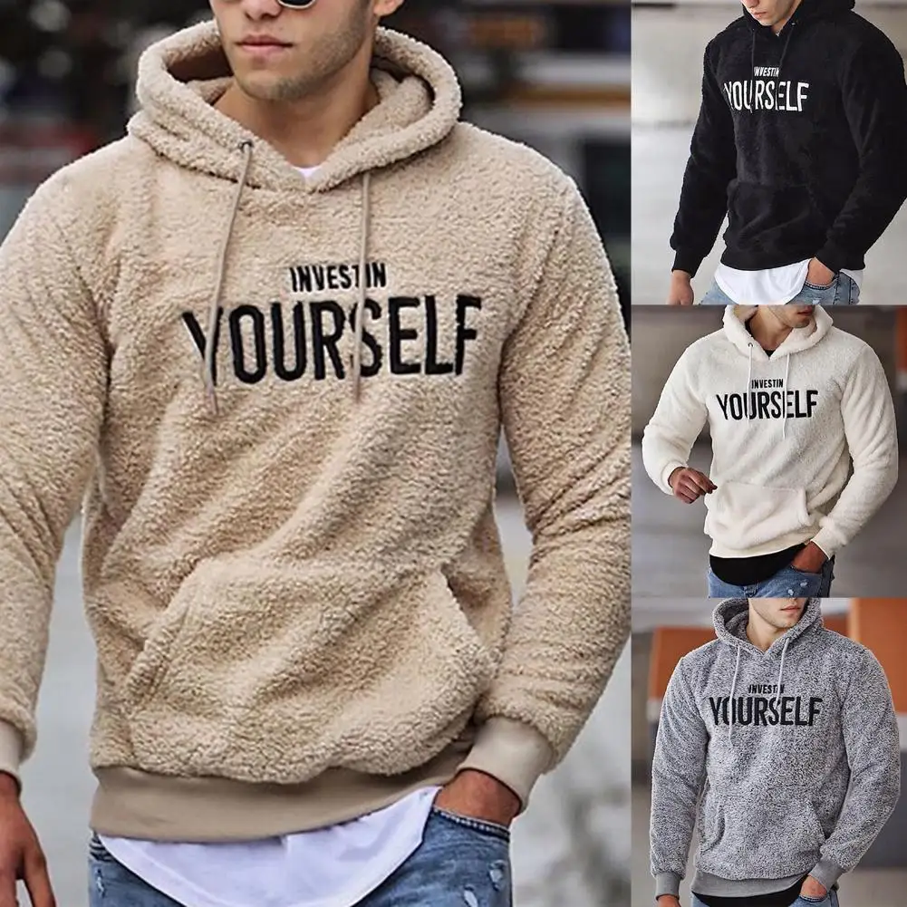 Bluza z kapturem z haftem w kształcie liter Ciepły sweter męski z długim rękawem i kieszeniami Bluza z kapturem z polaru Casualowe bluzy na wiosnę/jesień