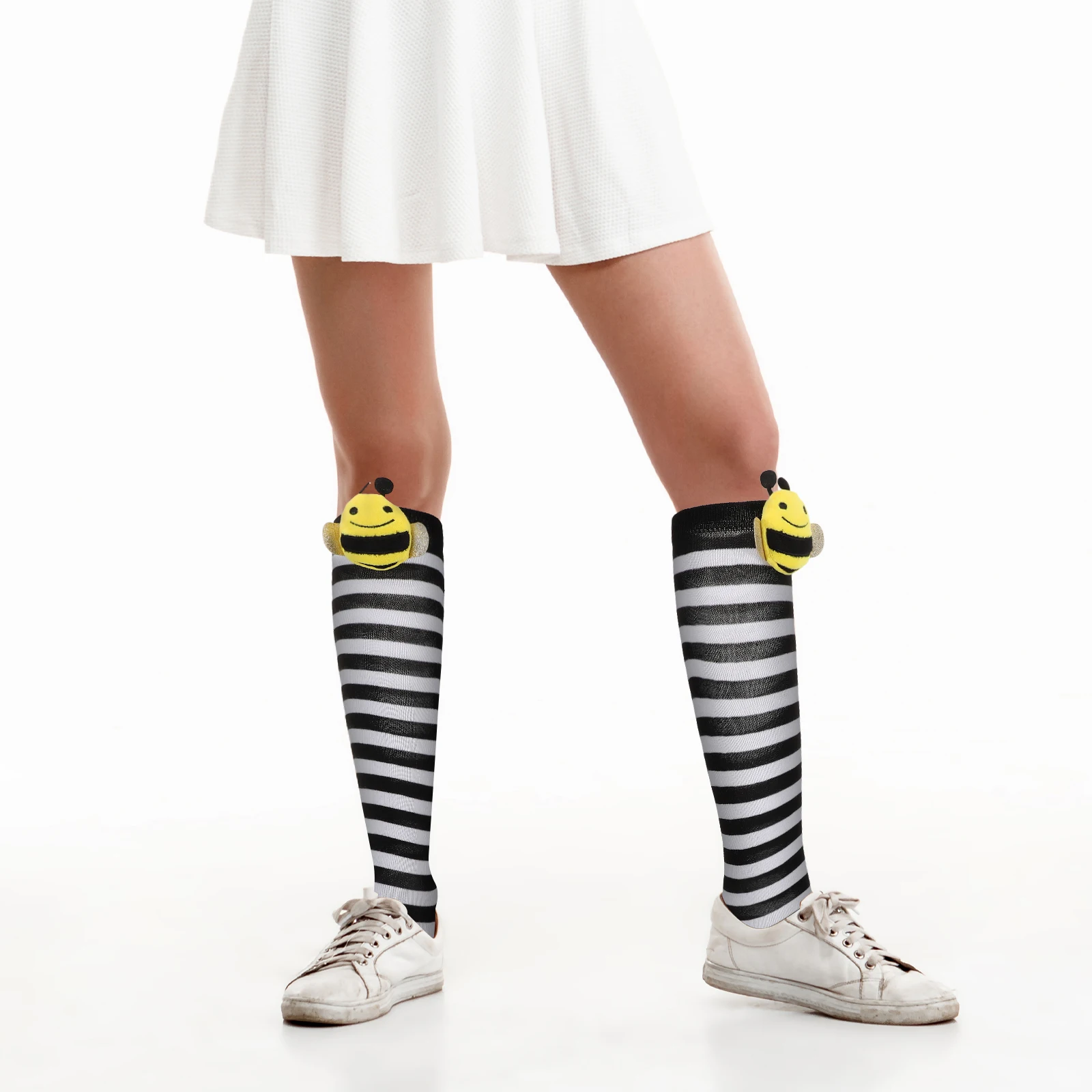 

Children's Long Socks Cute Comfortable Breathable Fabric Stripe Pattern Girls Performance Spring Black White