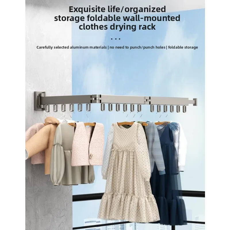 No‑Drill Foldable Invisible Wall‑Mounted Coat Racks Retractable Space‑Saving Laundry Rod for Balcony Bay Window Drying Quilts