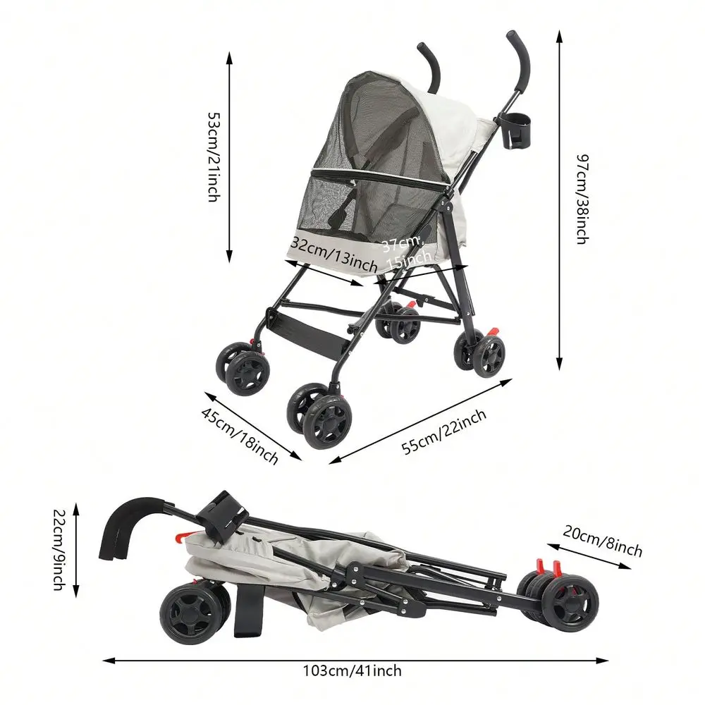 Pet Travel Stroller, 22*18*38in Pet Stroller, Foldable Pet Stroller Within 10kg/22 Lbs For Carrying Small And Medium-Sized Dogs Or Cats Under 22 Lbs