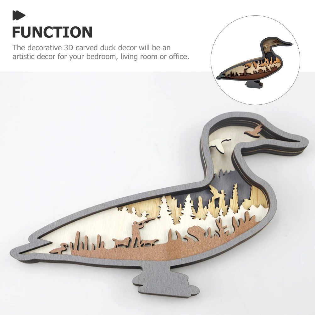 

Multilayer Carved Wooden Duck Decor Statue Craft Animal Shaped Sculpture Wood Carving Desktop Ornament Home Party Furniture