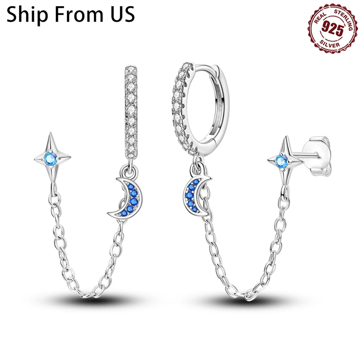 Hot 925 Sterling Silver Star Moon Starry Sky Series Drop Earrings For Woman Fashion Party Fine Gifts Elegant Jewelry Accessories