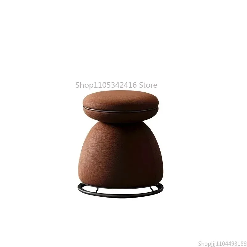 Premium Leather Round Stool, Modern Accent Ottoman Chair for Luxury Tea Room Office & Minimalist Home Decor