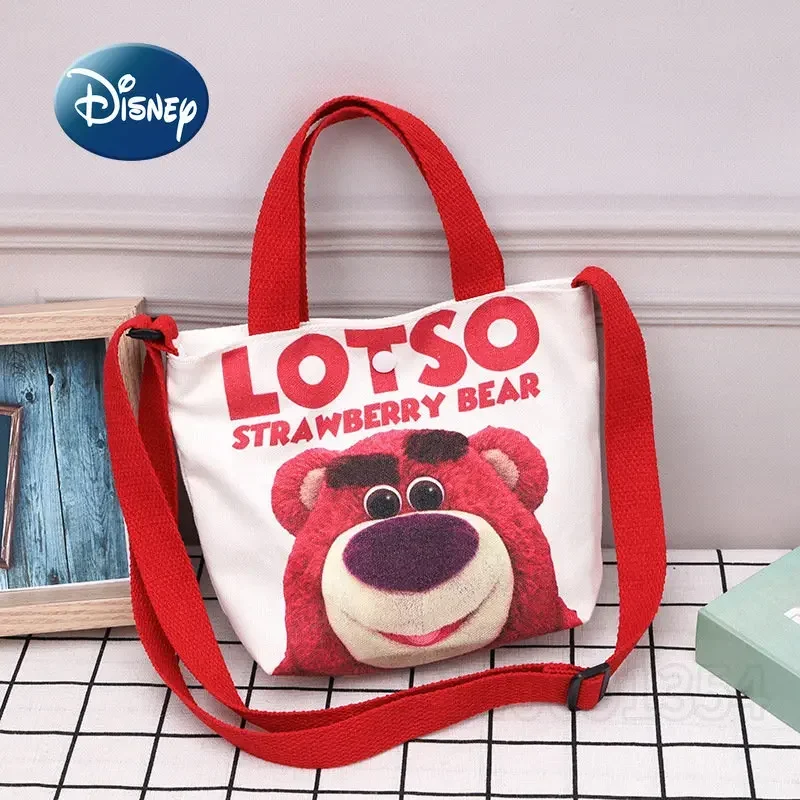 Disney Strawberry Bear New Girls' Handbag Cartoon Cute Mini Girls' Bag Large Capacity Fashion Canvas One Shoulder Crossbody Bag