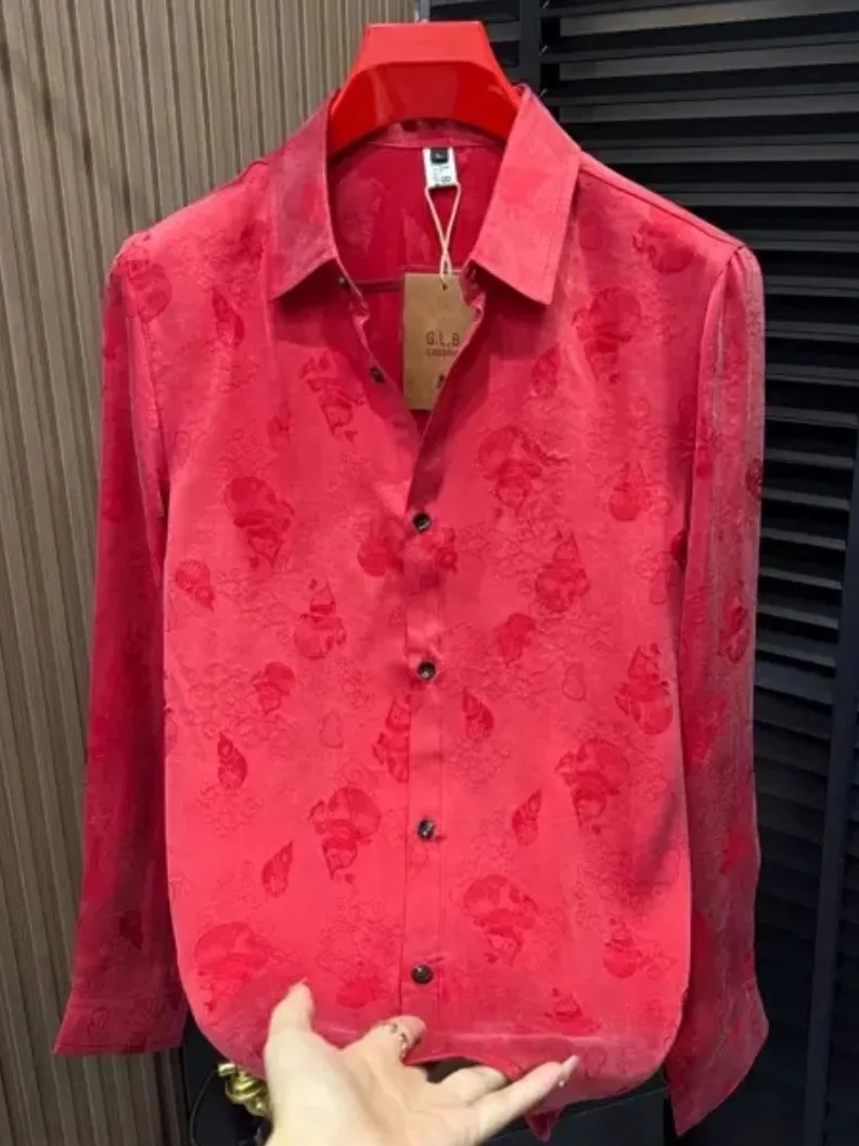 

Soft Comfortable Long Sleeve Men's Shirt Spring Autumn Fashionable Trendy Youth Style Pure Color Stand Collar Easy Care