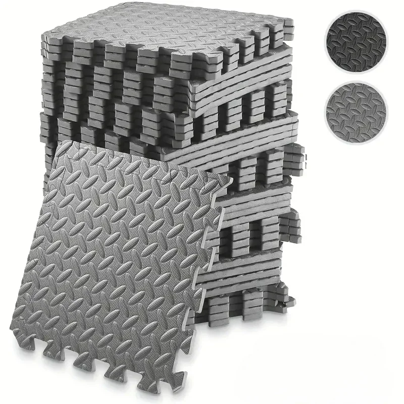 EVA Foam Interlocking Exercise Mat Tiles Extra Thick PVC Gym Flooring for Fitness Yoga Aerobics Non-Slip Black Mat 16Pcs