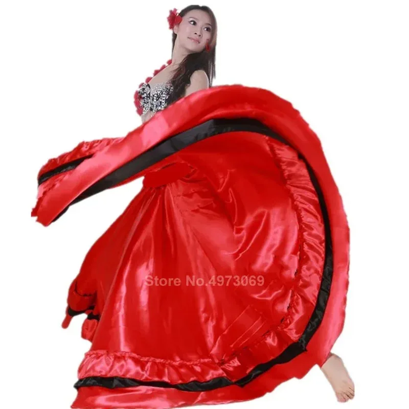 

NewSatin Smooth Plus Size Flamenco Skirt Traditional Spanish Bullfight Festival Gypsy Women Girl Belly Dancing Costumes perf BY7
