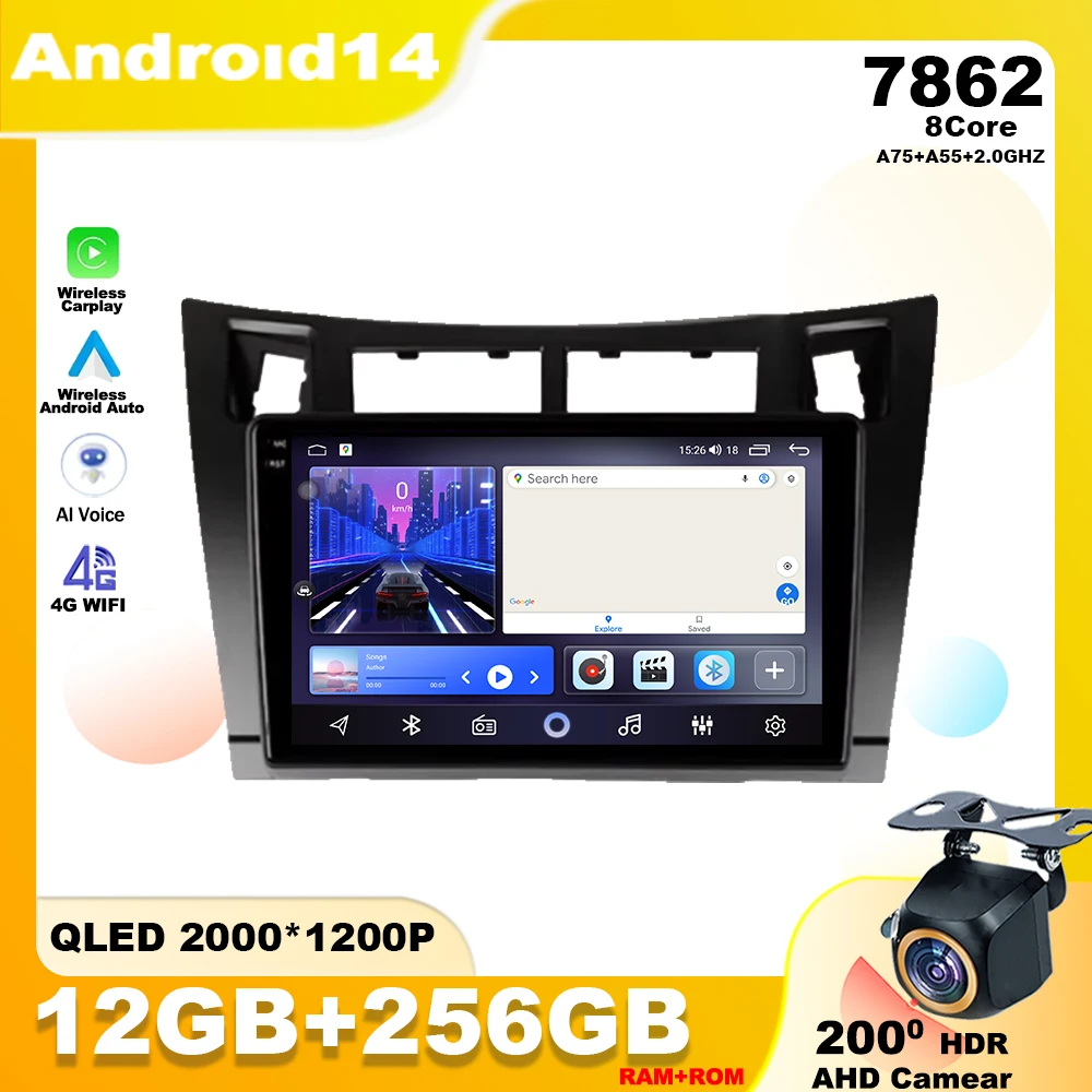 

Android 14 For Toyota Yaris XP90 2005 - 2012 Car Radio Multimedia Player Stereo Navigation GPS Wireless Carplay QLED Screen WIFI