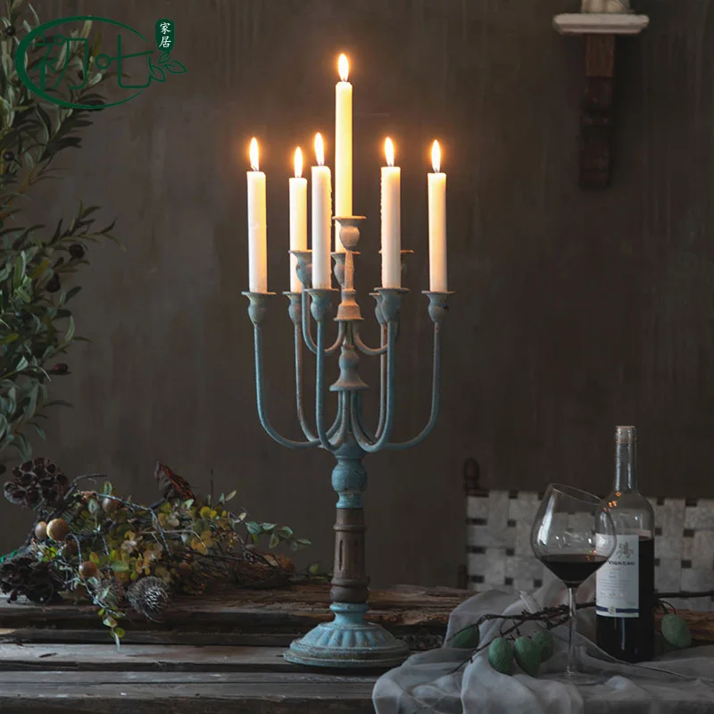 American vintage metal candle holder romantic candlelight dinner props old wedding photography decoration table candle holder