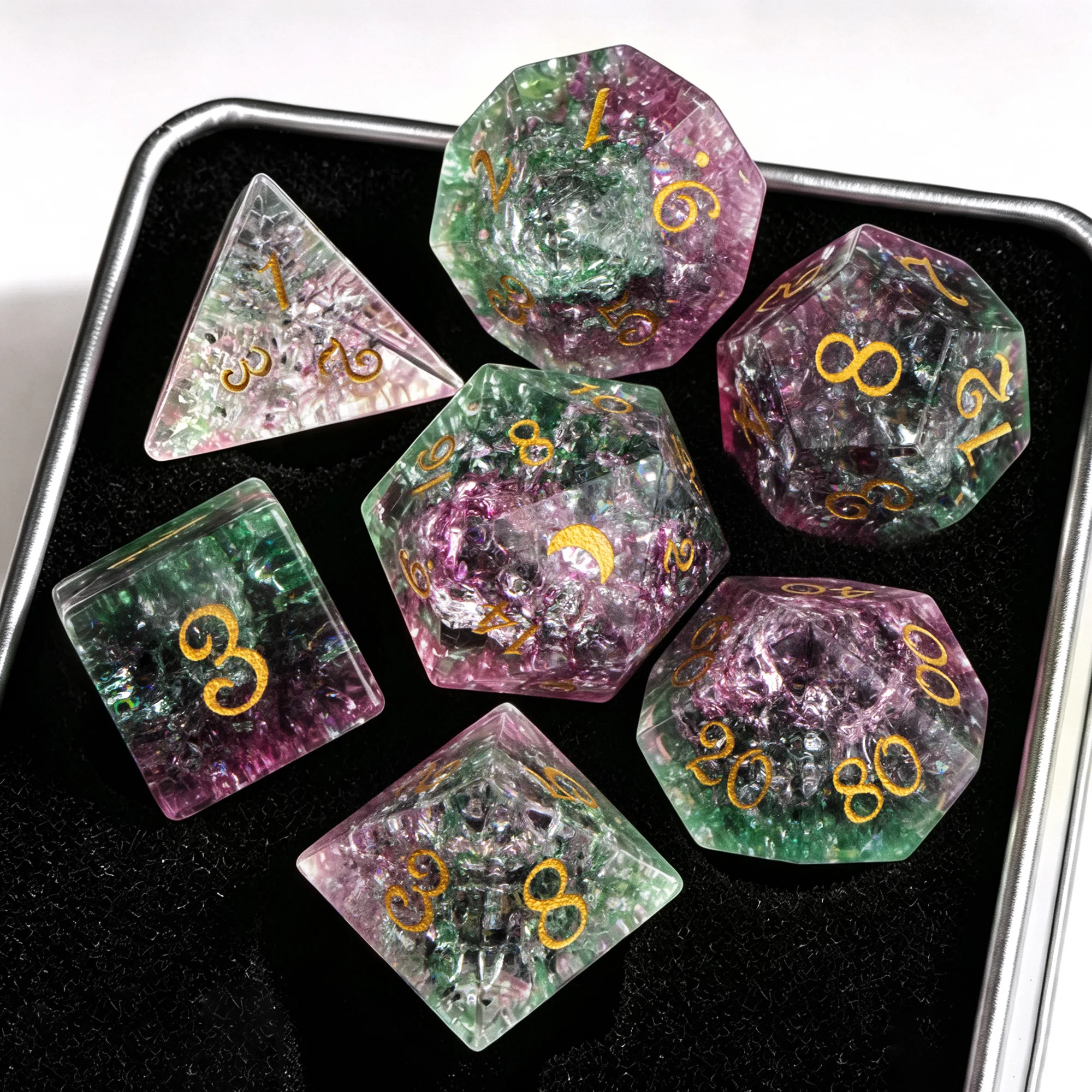 Mystery Blind Box 7 Pieces Gemstone Crystal DND Polyhedral Dice D4 D6 D8 D10 D12 D20 Random Style for D&D Tabletop RPG Games