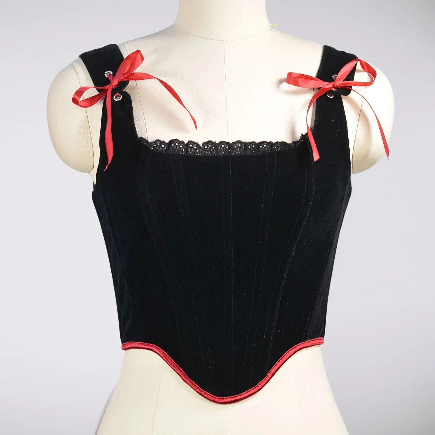Women Vintage Overbust Lace‑up Boned Corset Bodice Fitted Costume Top for Party Stage