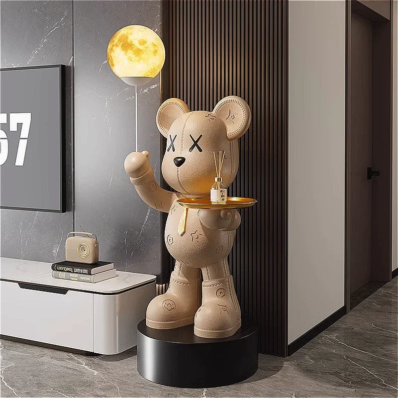 Mechanical Bear Large Floor-standing Ornaments with Base, Living Room Interior Resin Sculpture Furniture Accessories