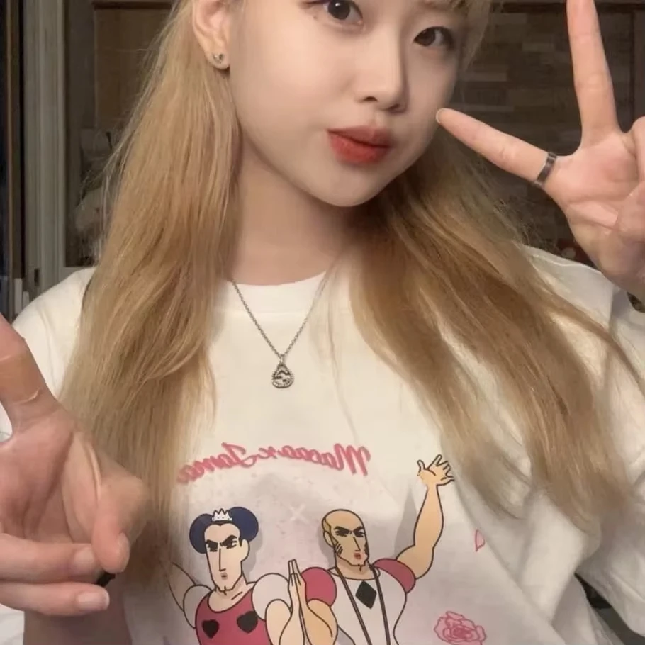 

2025 Summer New Heavyweight Pure Round Neck Short-sleeved T-shirt Printed Couple with Fun and Quirky Design Fashion Plane Y2K