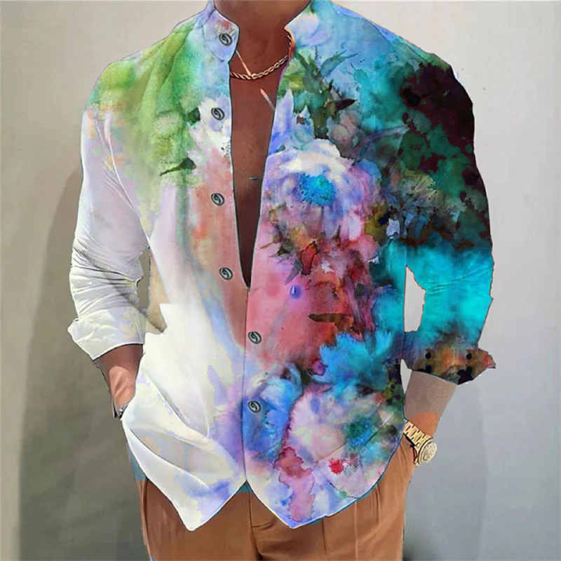 Men\'s shirt long-sleeved colorful fashion cardigan shirt Hawaiian 3D printed shirt XS-6XL super large size shirt soft fabric