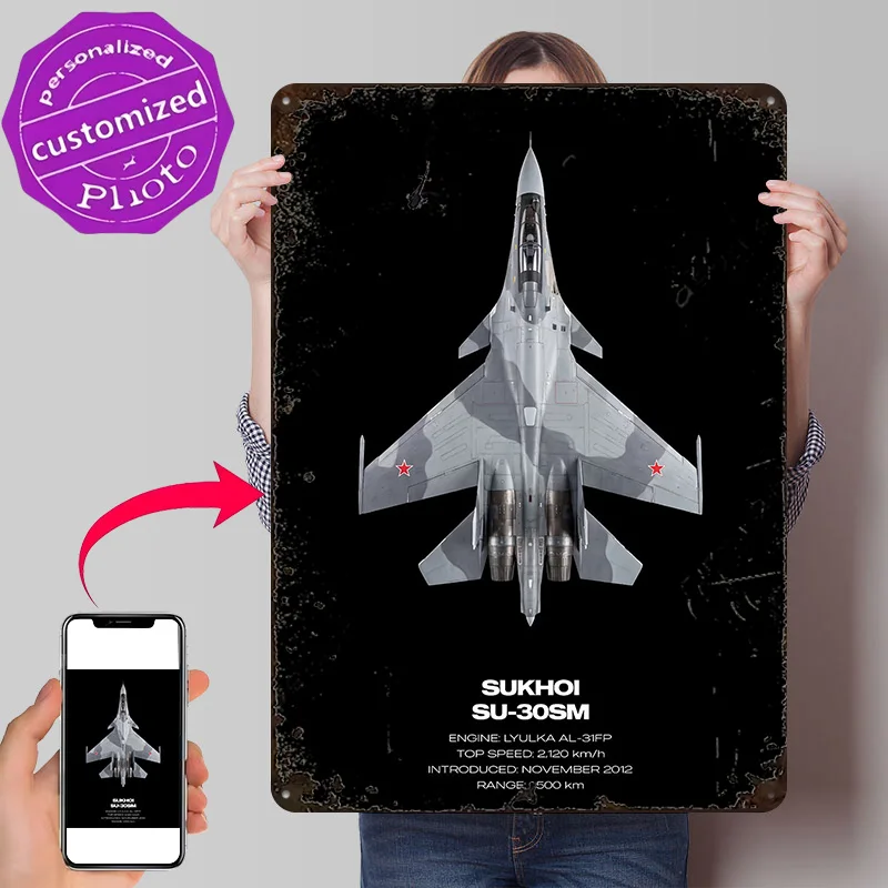 Sukhoi SU-30SM Fighter Jet Metal Poster Perfect Gift for Fans Lovers Customized Wall Art Metal Sign for Bedroom Decorations Home