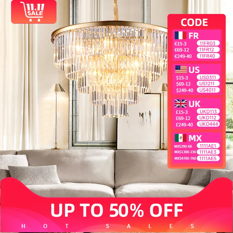 

2024 LED Luxury Crystal Hanging Chandeliers Restaurant Pendant Lighting Lustre Living Dining Table Room Kitchen Home Decor Lamps