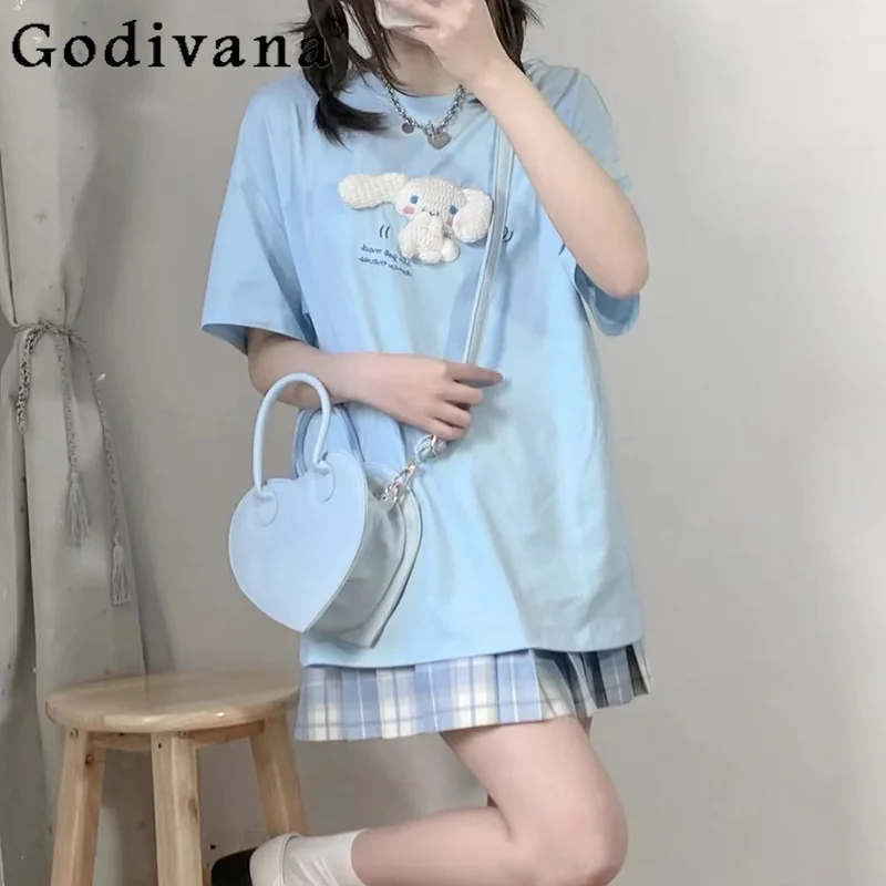 

Summer New Fashion Loose Slim Oversize T-shirts Girly Sweet Cute Cartoon Student Casual Tees Women Y2k Long Tops Kawaii Clothes