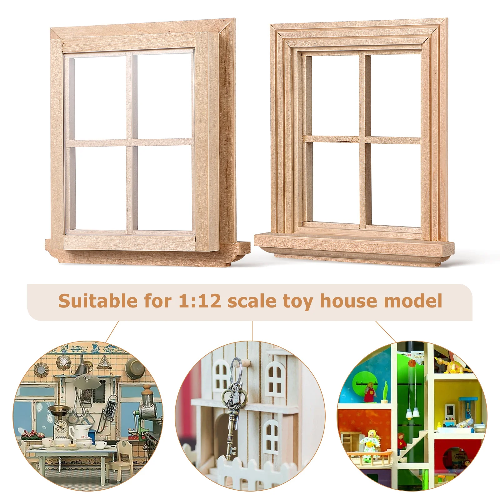

2 pcs Miniature Window Frame Diy House Decor Tiny Furniture Ornaments For Kids Room Wooden Window Frames